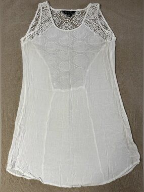 Double Decker Vintage Y2K White Crochet Lace Swimsuit Coverup Sz L/XL